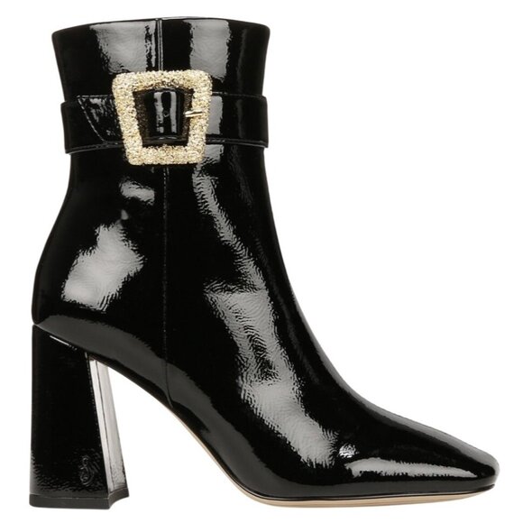 Sam Edelman Corinne Black Patent Square Toe Block Heel Ankle Boots Women 9.5 - Picture 1 of 15